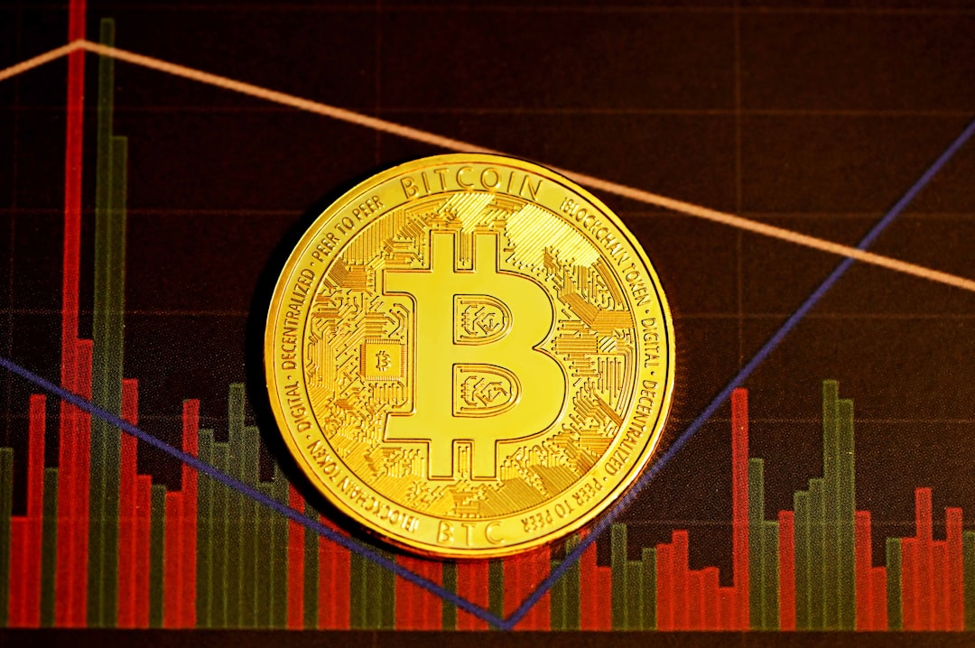 Gold bitcoin coin on red and black background symbolizing crypto market momentum